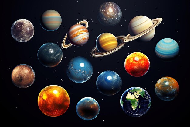 Photo generated illustration of solar system and space objects