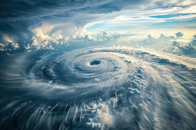 Photo generative ai on theme of scary huge hurricane typhoon over ocean apocalyptic dramatic background