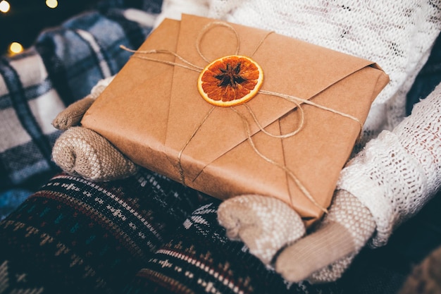 Girl opens a wonderful vintage gift