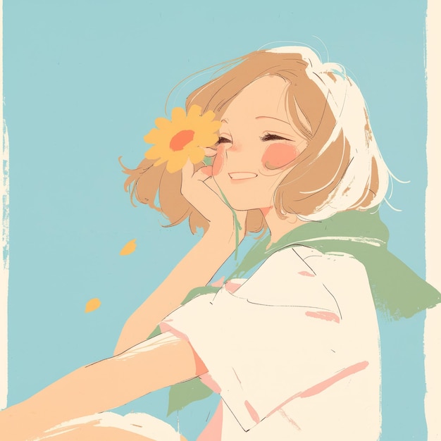 Photo a girl with a flower in her hand vector illustration of a girl with a flower