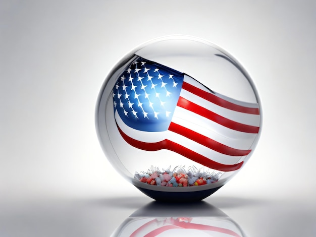 Photo a glass ball with a flag in the middle that has the word usa on it.