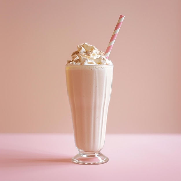 Photo a glass of milkshake with wafer stick