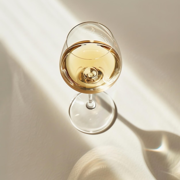 Photo a glass of white wine on a white background with a shadow