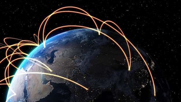 Photo global network and internet connection in orbital earth globe