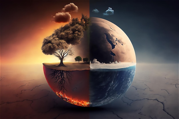 Photo global warming pollution and climate change are threatening the health and survival of our planet39s ecosystems shape of globe generative ai