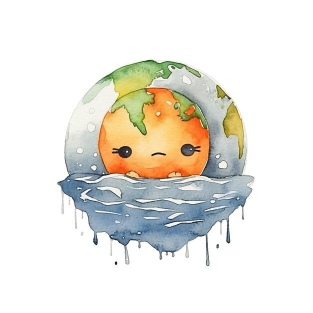 Photo global warming watercolor white background cute