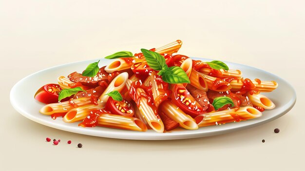 Photo glorious penne pasta with meatballs in tomato sauce in a white bowl