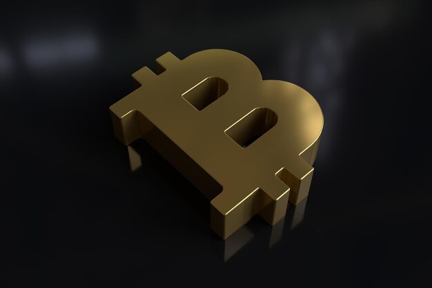 Gold bitcoin symbol 3d render illustration