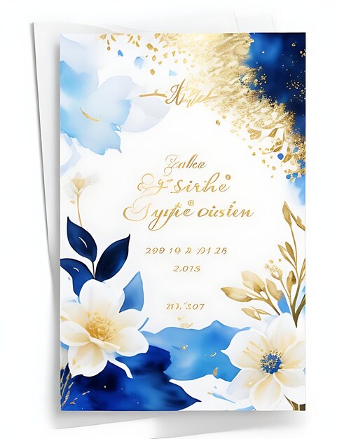 Photo gold and blue celestial floral invitation