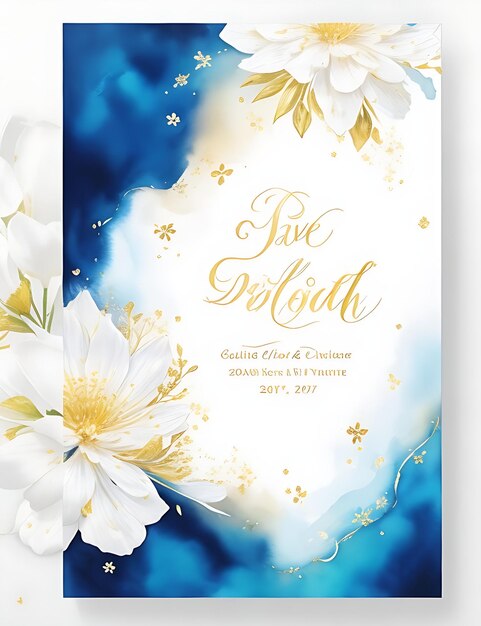 Photo gold and blue celestial floral invitation