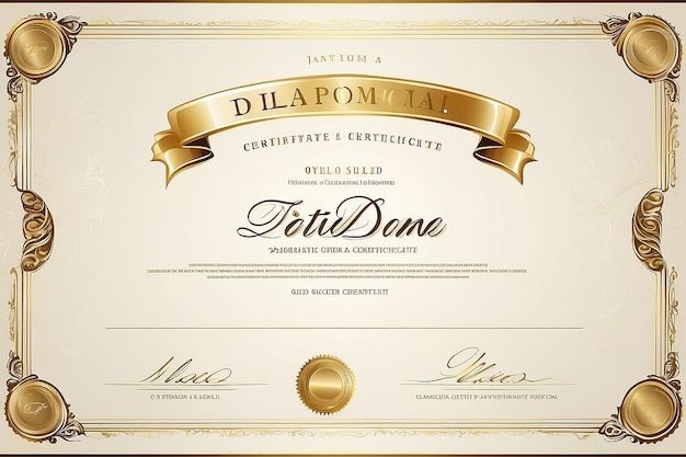 Foto modello di certificato di diploma d'oro utilizzato per la stampa di certificati di diploma di laurea