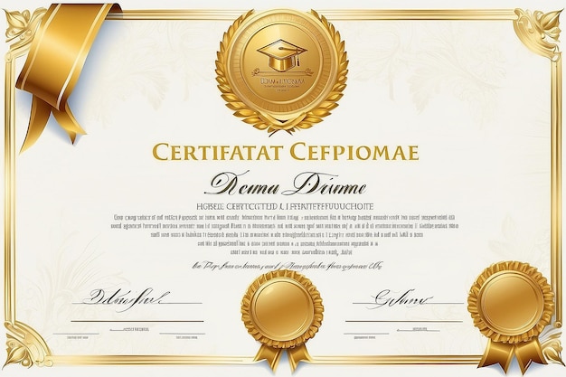 Foto modello di certificato di diploma d'oro utilizzato per la stampa di certificati di diploma di laurea