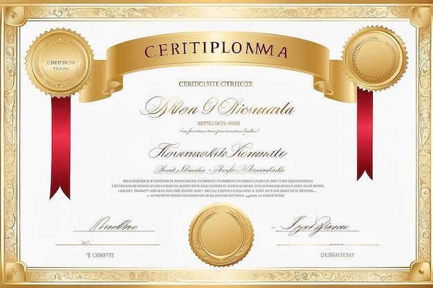 Foto modello di certificato di diploma d'oro utilizzato per la stampa di certificati di diploma di laurea