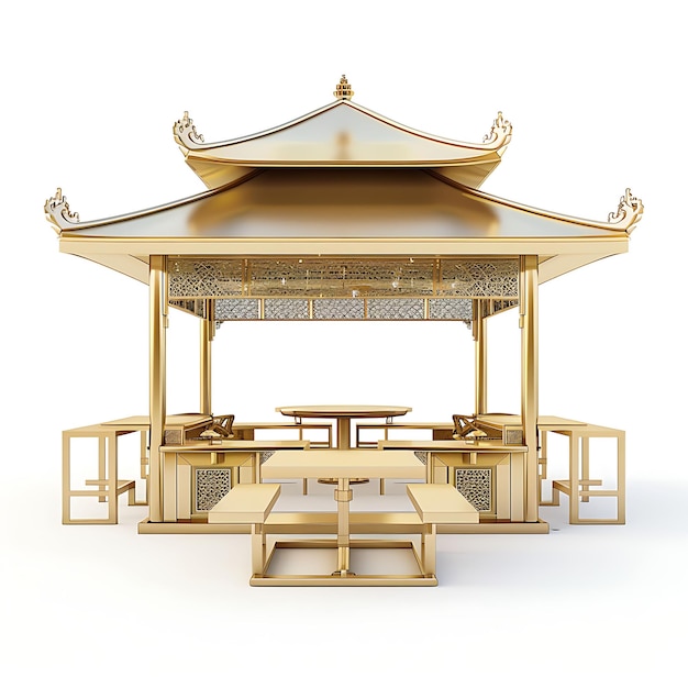 Foto un gazebo d'oro con un tetto d'oro e uno sfondo bianco