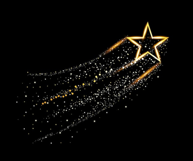 Photo gold glittering bokeh stars dust tail on black background