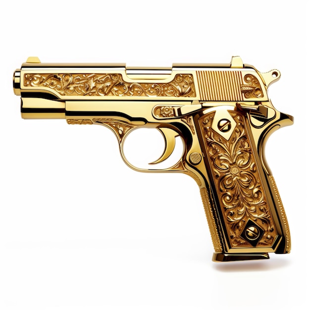 Foto una pistola d'oro con un disegno a fiore sul lato