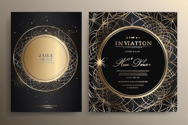 Photo gold invitation cover design set luxury elegant gold circle line star pattern premium golden horizontal and vertical vector template for wedding invitation banner