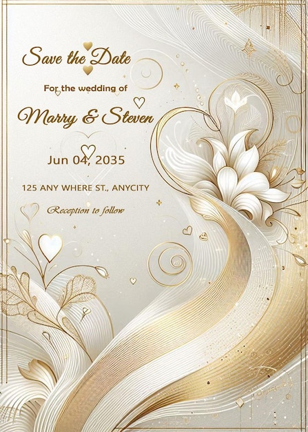 Photo gold luxury flower bouquet wedding anniversary invitation card template