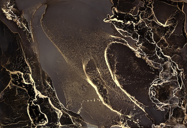 Gold Marbling Texture design for poster, brochure, invitation, cover book, catalog. Luxury abstract background alcohol ink technique black and gold. Fluid art painting.