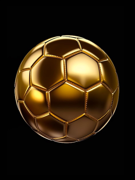 A gold soccer ball on a black background