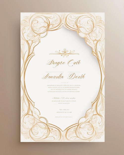 a gold and white card with a floral design on the front