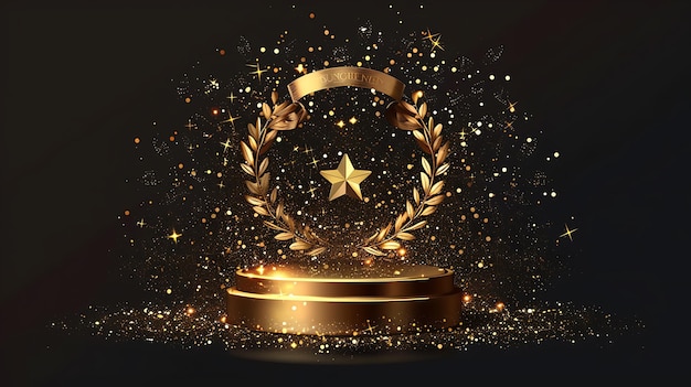 Foto scena della cerimonia di premiazione d'oro con la corona di alloro e la stella