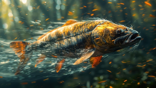 Golden Fish Swimming Through Sparkling Water