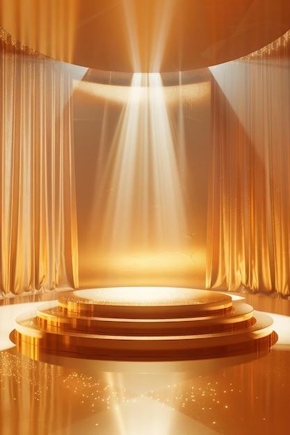 Photo golden podium stage against a luxurious background ideal showcasing premium products