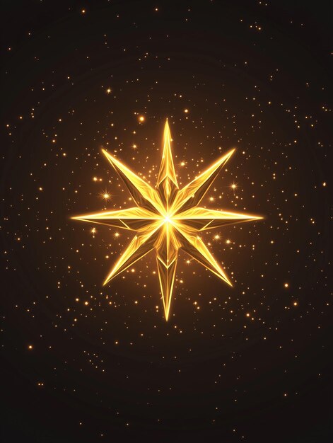 Photo golden star with sparkles on black background