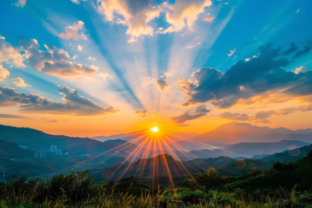 Photo golden sunset over mountains