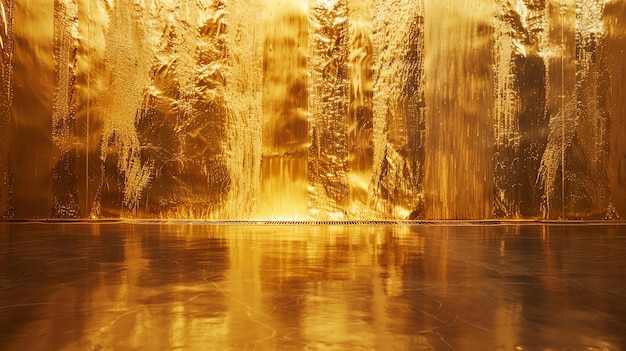 Photo a golden wall with a water fountain in the background