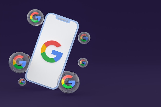 Google icon on screen smartphone or mobile phone 3d render