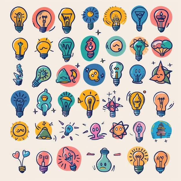 Photo graffiti light bulbs lamp icon silhouettes set lightbulbs isolated doodle sketched bulbs creativity idea