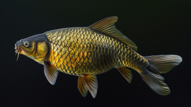 Photo grass carp in the solid black background