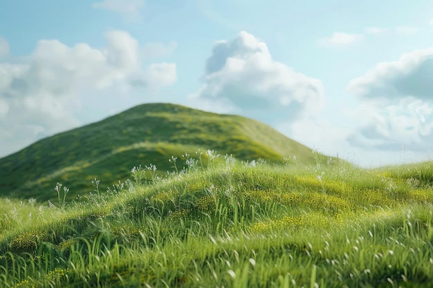 Photo grass hill landscape with expansive open spaces and clear skies