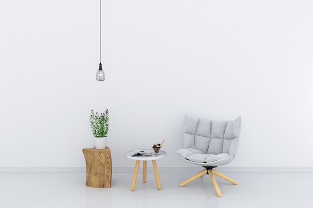 Gray chair in white living room for mockup