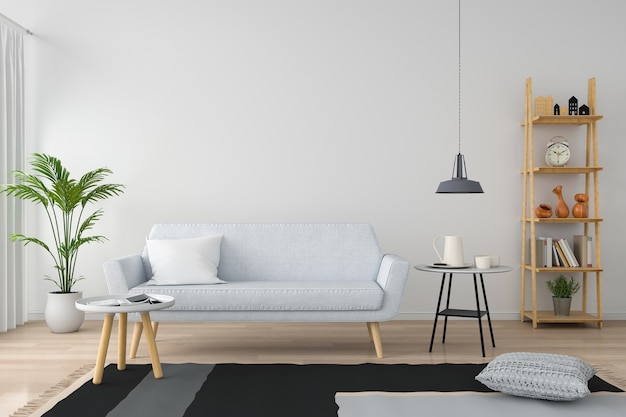 Gray sofa and pillow in white living room