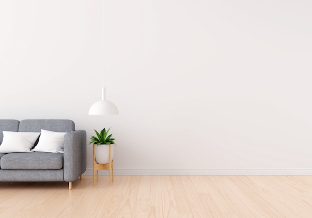 Gray sofa in white living room