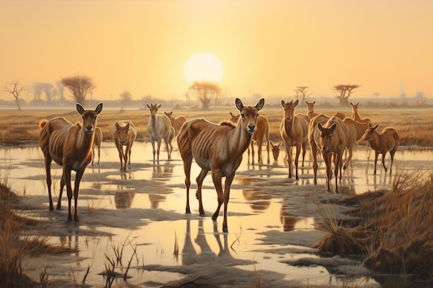 Grazing in sunlit pasture