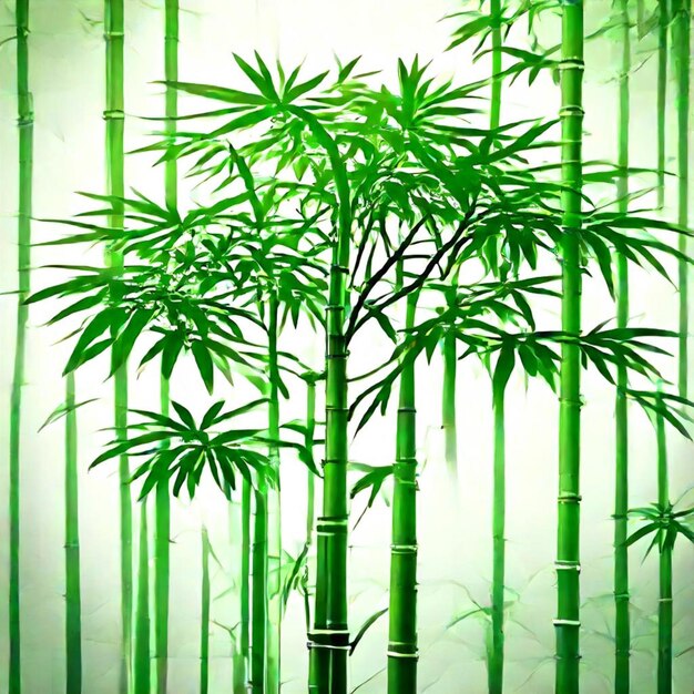 a green background with bamboo in the middle and a white background