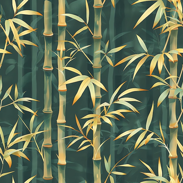 Photo a green background with bamboo in yellow and green