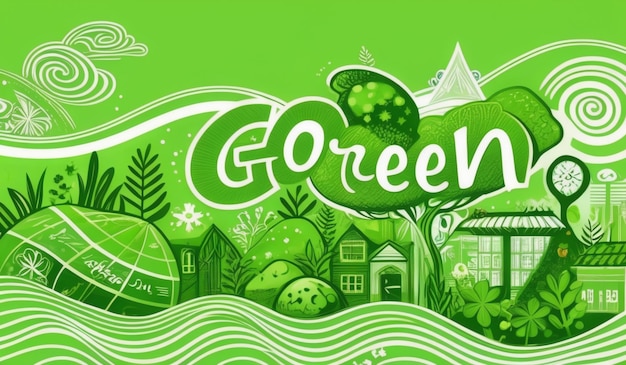 Photo a green background with a house and a green background with the words go green