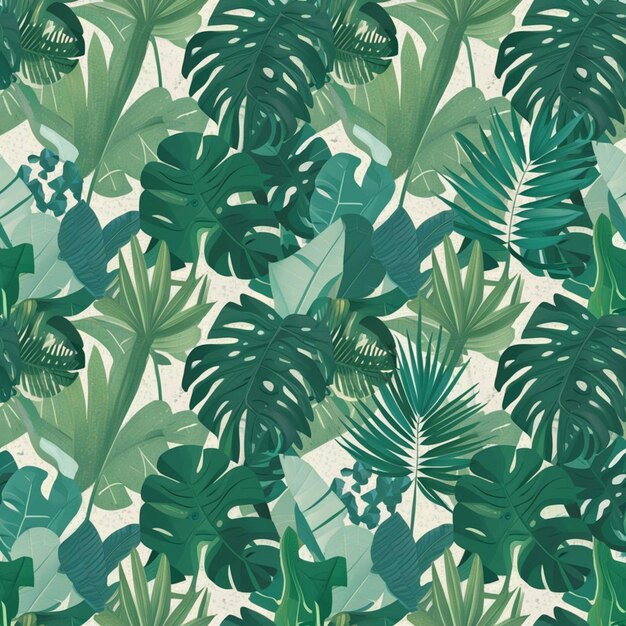 a green and blue tropical pattern with palm leaves