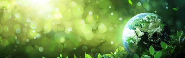 Green Earth Globe Surrounded By Lush Foliage In Sunlight