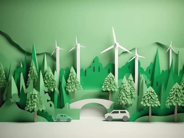 Green energy and environment paper cut Generative AI