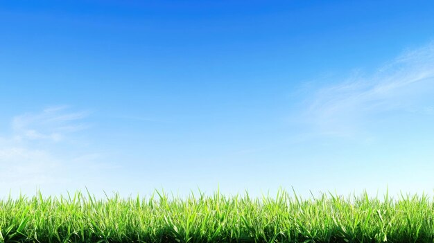 Photo green grass on blue clear sky spring nature theme panorama