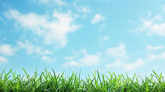 Photo green grass growing under clear blue sky background