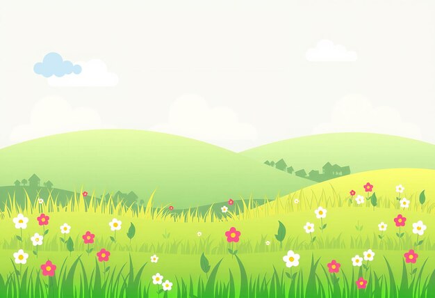 Photo green hills with white and pink flowers in a grassy field