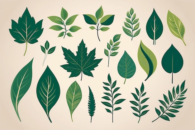 Photo green leaf design element set on a beige background vector