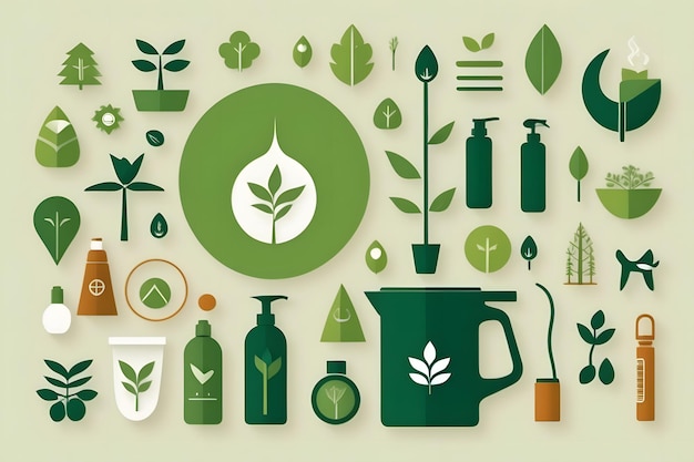 Photo green leaf design icons for natural beauty and skincare products